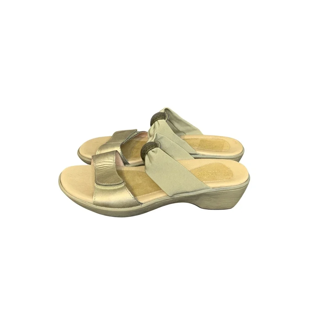 Naot Pinotage Gold Metal/Khaki Leather Slides Sandals‎ Comfort Casual Shoes 8